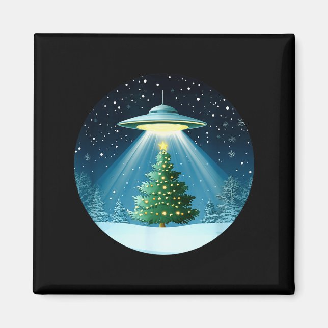 Christmas Tree Beamed By Ufo For Interstellar Holi Magnet (Front)