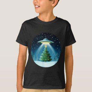 Christmas Tree Beamed By Ufo For Interstellar Holi T-Shirt