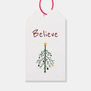 Christmas Tree Believe Santa Typography   Gift Tags