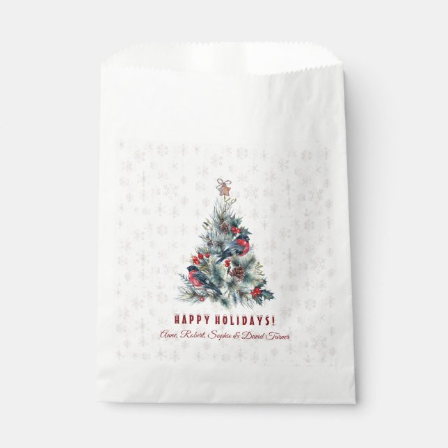 Christmas Tree Berries Holiday Wishes Monogram Favour Bags (Front)