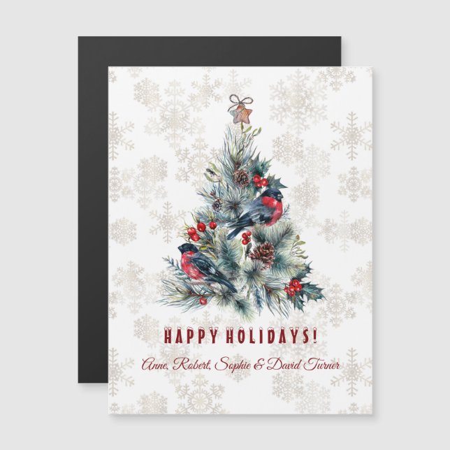 Christmas Tree Berries Holiday Wishes Monogram Magnetic Invitation (Front/Back)