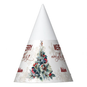 Christmas Tree Berries Holiday Wishes Monogram Party Hat