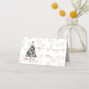 Christmas Tree Berries Holiday Wishes Monogram Place Card