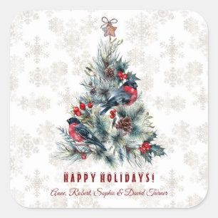 Christmas Tree Berries Holiday Wishes Monogram Square Sticker