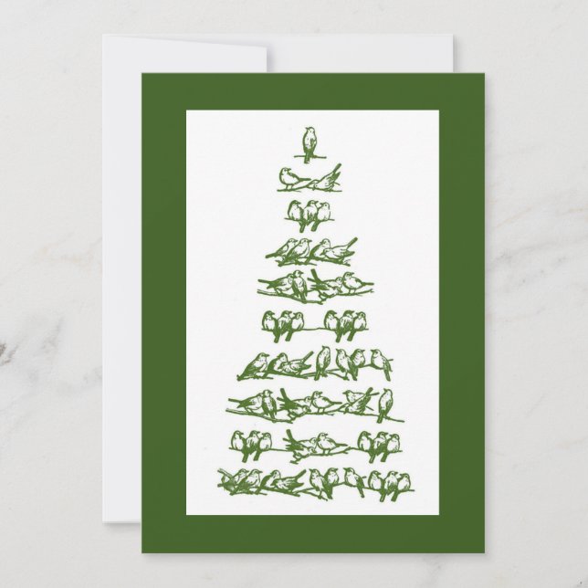 Christmas tree birds illustration vintage card (Front)