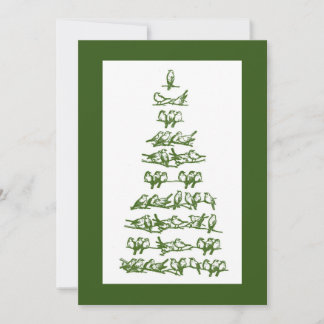 Christmas tree birds illustration vintage card