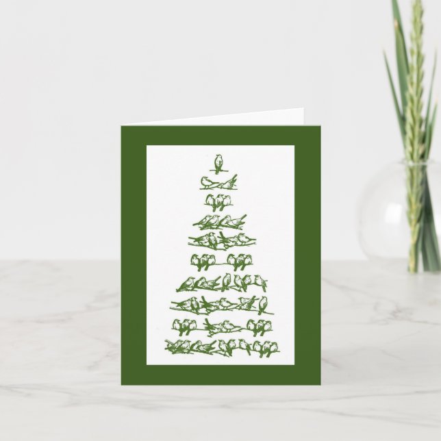 Christmas tree birds illustration vintage card (Front)