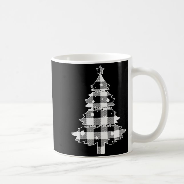 Christmas Tree Black &amp; White Buffalo Plaid Mer Coffee Mug (Right)