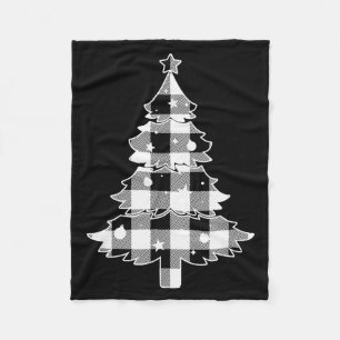 Christmas Tree Black &amp; White Buffalo Plaid Mer Fleece Blanket