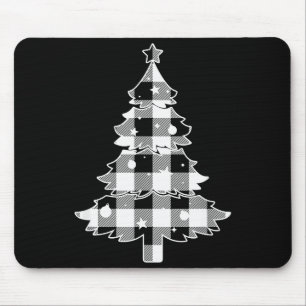 Christmas Tree Black & White Buffalo Plaid Mer Mouse Mat