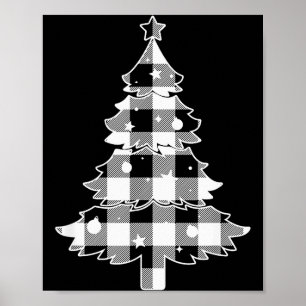 Christmas Tree Black &amp; White Buffalo Plaid Mer Poster