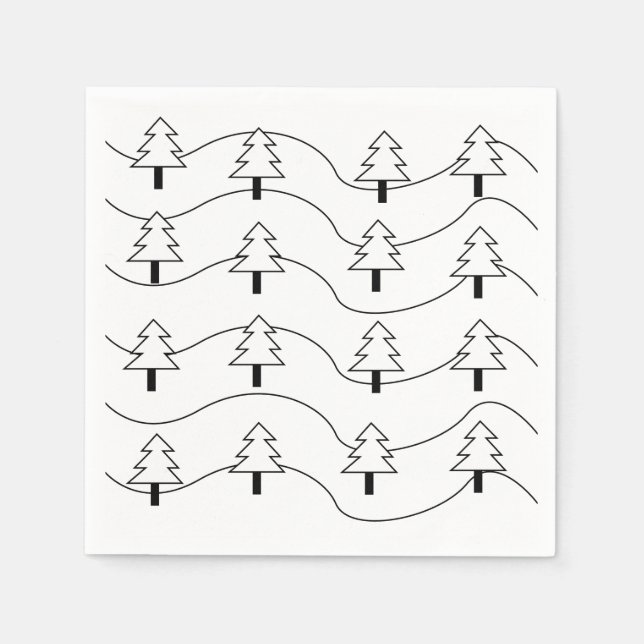 Christmas Tree Black and White Christmas Tree  Napkin (Front)