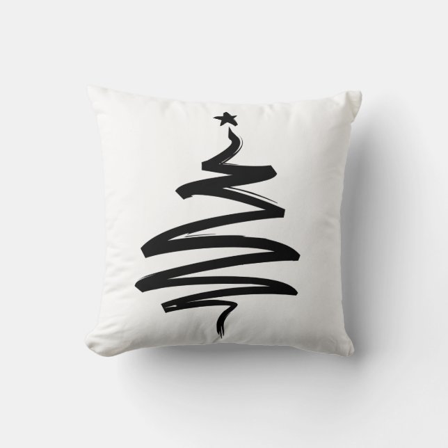 Christmas Tree Black and White Cushion (Front)