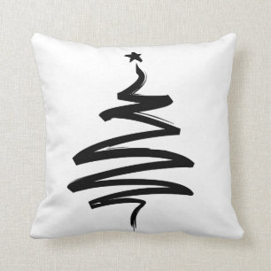 Christmas Tree Black and White Cushion