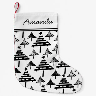 Christmas Tree Black and White Stockings with Name