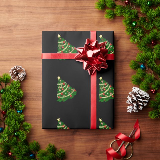 Christmas Tree Black Gift Wrapping Paper  (Holiday Gift)