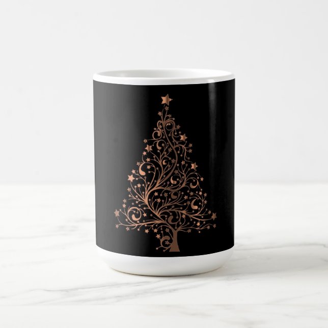 Christmas Tree Black Metallic Brown Copper Elegant Coffee Mug (Center)