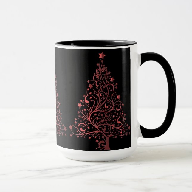 Christmas Tree Black Metallic Red Look Elegant Mug (Right)