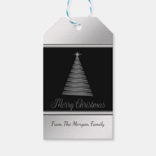 Christmas Tree,Black, Silver - Personalised Gift Tags