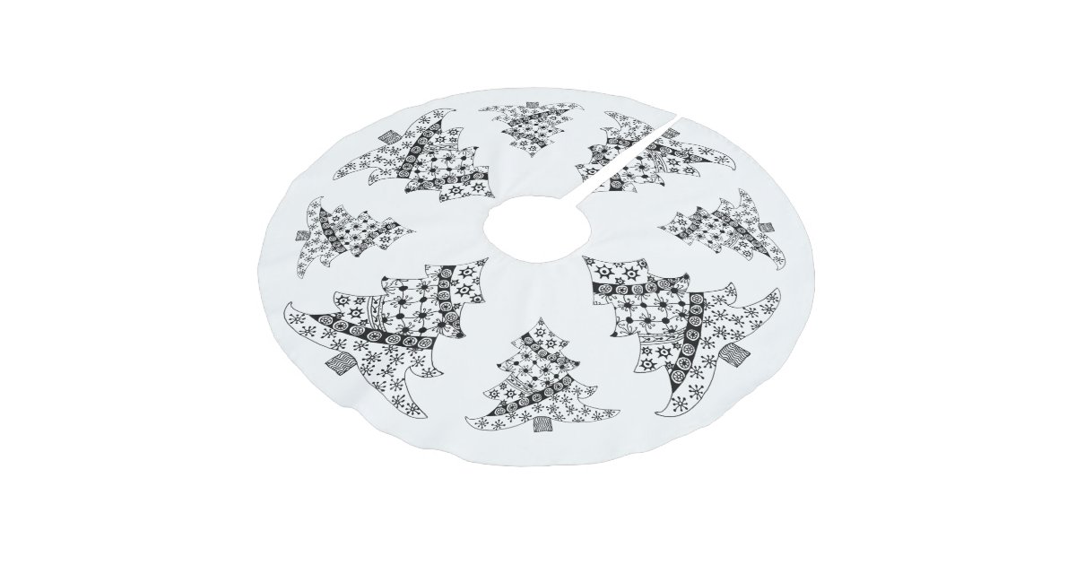 Christmas Tree Black White Holiday Brushed Polyester Tree Skirt Zazzle Co Uk