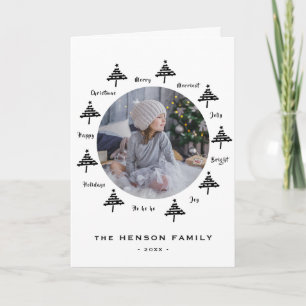 Christmas Tree Black & White Merry Family Photo Holiday Card