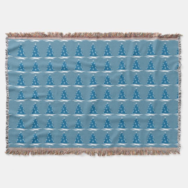 Christmas Tree Blanket Blue Holiday Throw Blankets (Front)