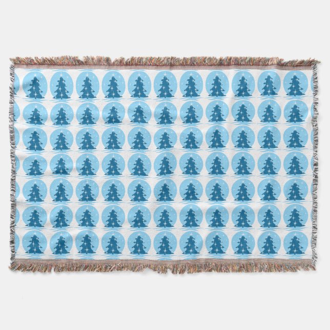 Christmas Tree Blanket Blue Holiday Throw Blankets (Front)