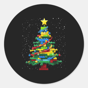 Christmas Tree Block Brick Building Xmas Master Bu Classic Round Sticker