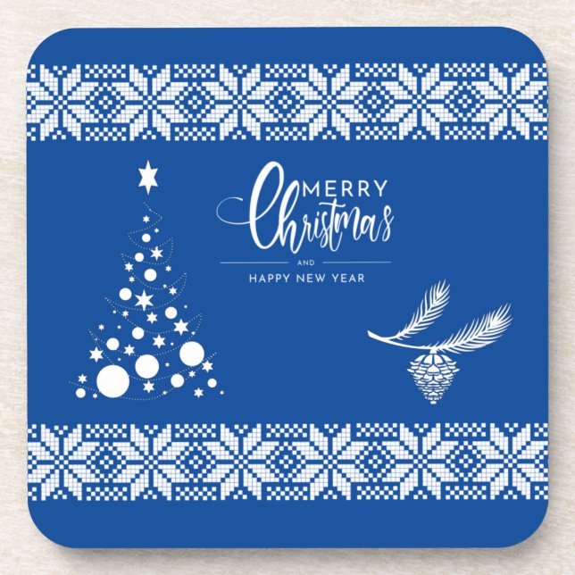 Christmas tree. Blue colour Throw Pillow Coaster (Front)