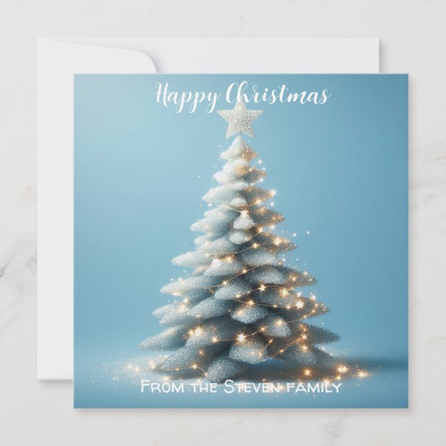 Christmas tree blue glitters | your name holiday card (Front)