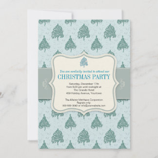 Christmas Tree Blue Holiday Party Invitation