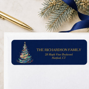 Christmas Tree Blue Holiday Return Address