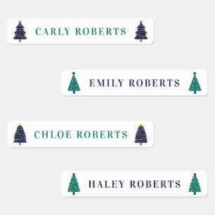 Christmas Tree Blue Kids Name Waterproof Labels