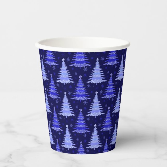 Christmas Tree Blue Pattern Design  Paper Cups (Front)