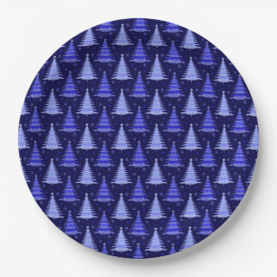 Christmas Tree Blue Pattern Design Paper Plate