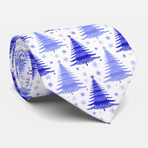 Christmas Tree Blue Periwinkle Pattern Design Tie