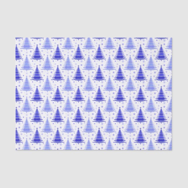 Christmas Tree Blue Periwinkle Pattern Design Tissue Paper (Front)