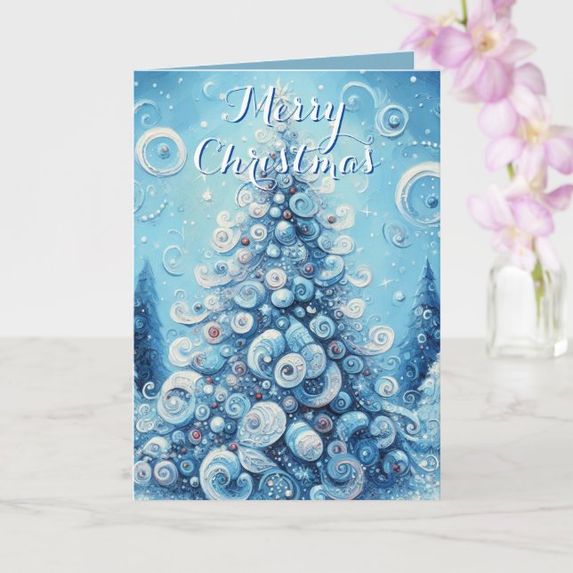 Christmas Tree Blue Personalised Christmas Card (Orchid)