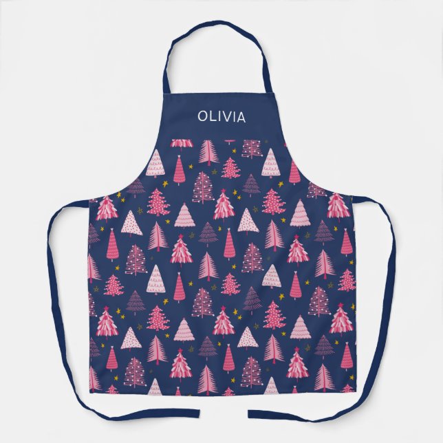 Christmas Tree blue pink Apron (Front)