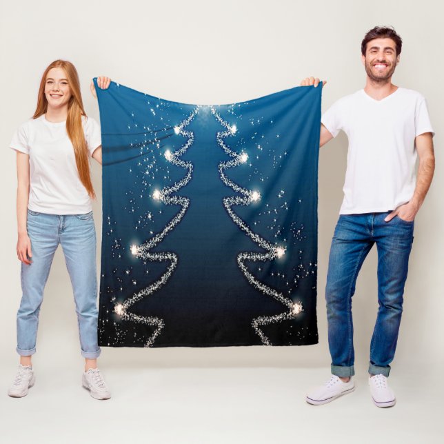 Christmas Tree Blue Sky Shiny Stars Rustic Elegant Fleece Blanket (In Situ)