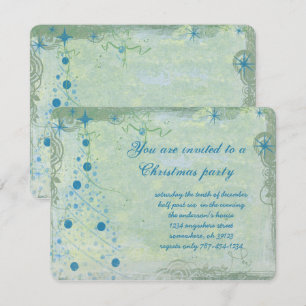 Christmas Tree Blues Grunge Party Invitation