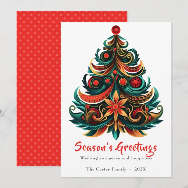 Christmas Tree Bohemian Holiday Flat Card (Front/Back)