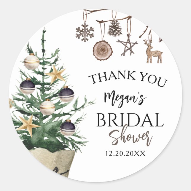 Christmas Tree | Boho Winter Bridal Shower Classic Round Sticker (Front)