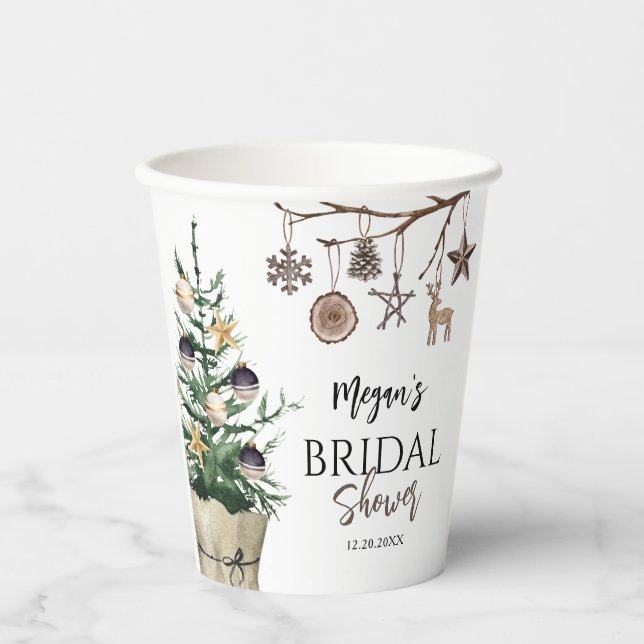 Christmas Tree | Boho Winter Bridal Shower Paper Cups (Front)