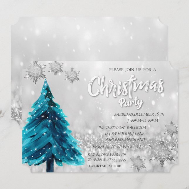 Christmas Tree Bokeh CorporateChristmas Party Invitation (Front/Back)