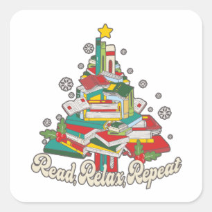 Christmas Tree Book Reading Square Sticker