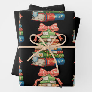 Christmas Tree Books Bow Reading Librarian Teacher Wrapping Paper Sheet