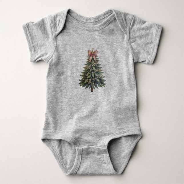 Christmas Tree Bow Coquette Xmas Baby Bodysuit (Front)