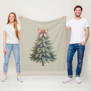 Christmas Tree Bow Coquette Xmas Fleece Blanket