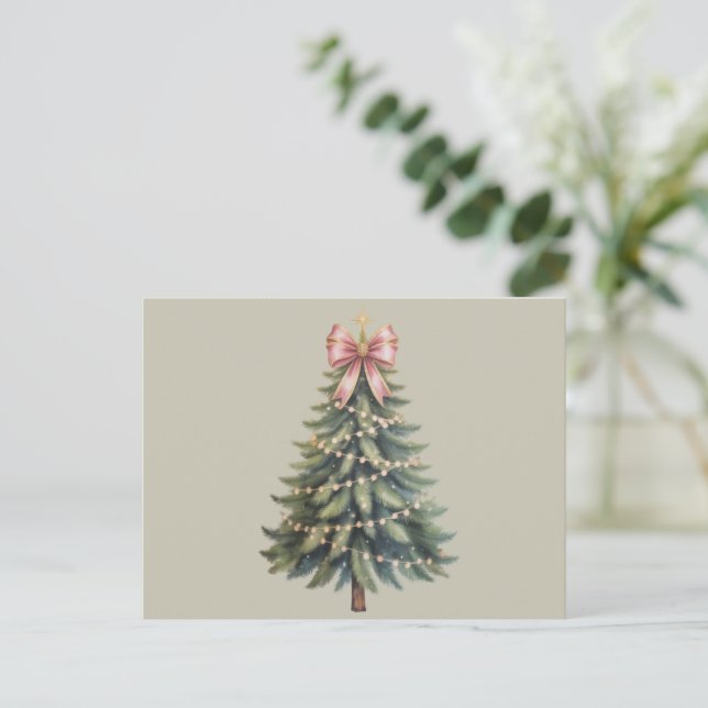 Christmas Tree Bow Coquette Xmas Holiday Postcard (Standing Front)